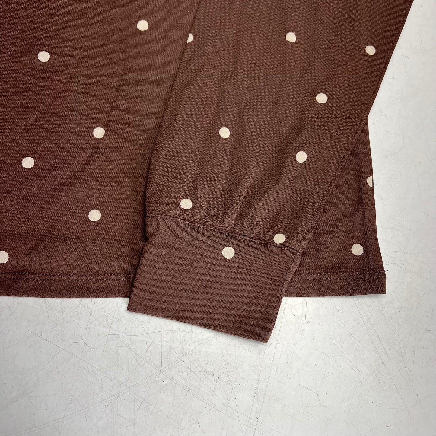 RW & CO Long-sleeve Top Shirred Crew Neckline Women's Sz M Brown/Pearl Ivory