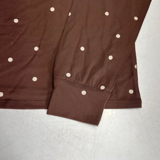 RW & CO Long-sleeve Top Shirred Crew Neckline Women's Sz M Brown/Pearl Ivory