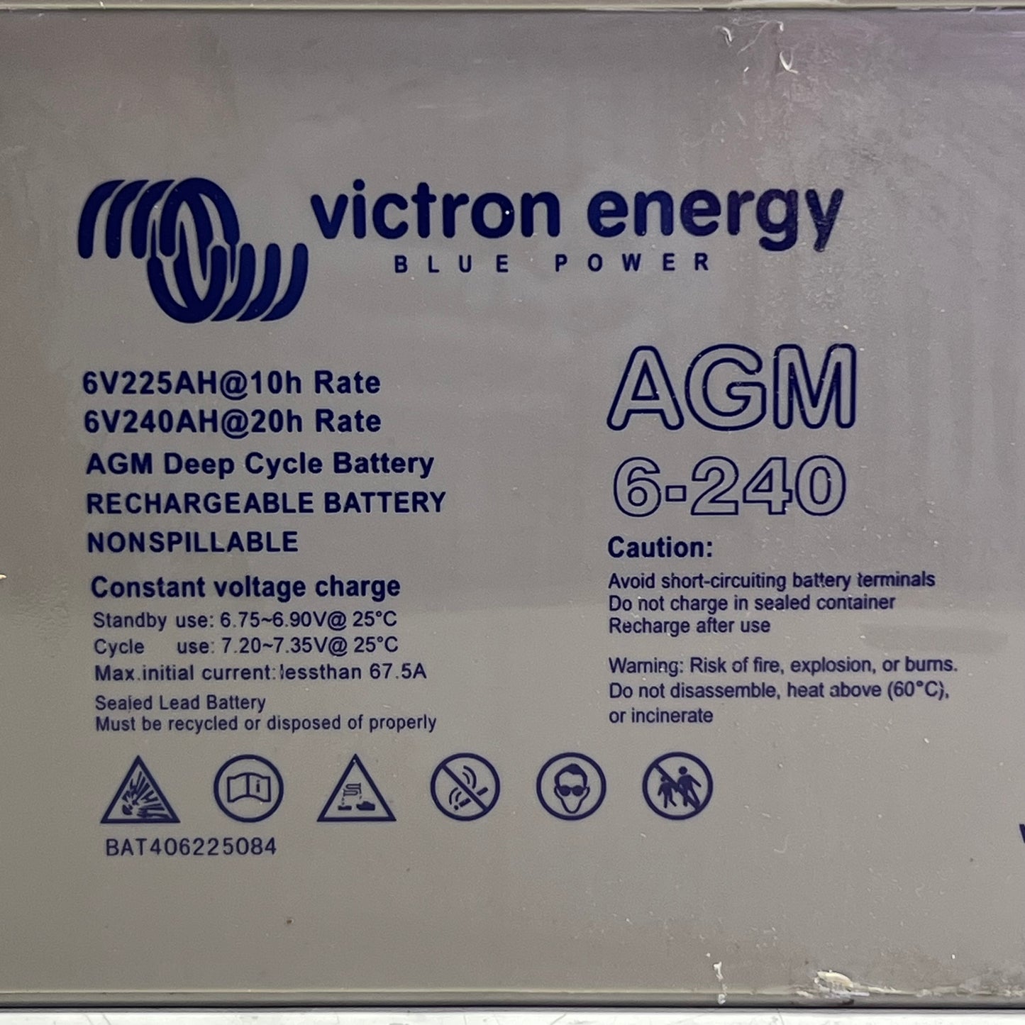 VICTRON ENERGY AGM Deep Cycle Battery 6V-240AH Grey AGM 6-240 (New Other, Distressed Box)