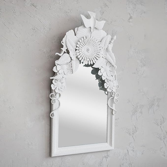 CREATIVECO-OP Wood Frame Mirror with Metal Flowers 49-1/4"H x 23.5"W Antique White DF7985 (New Other, Distressed Box)