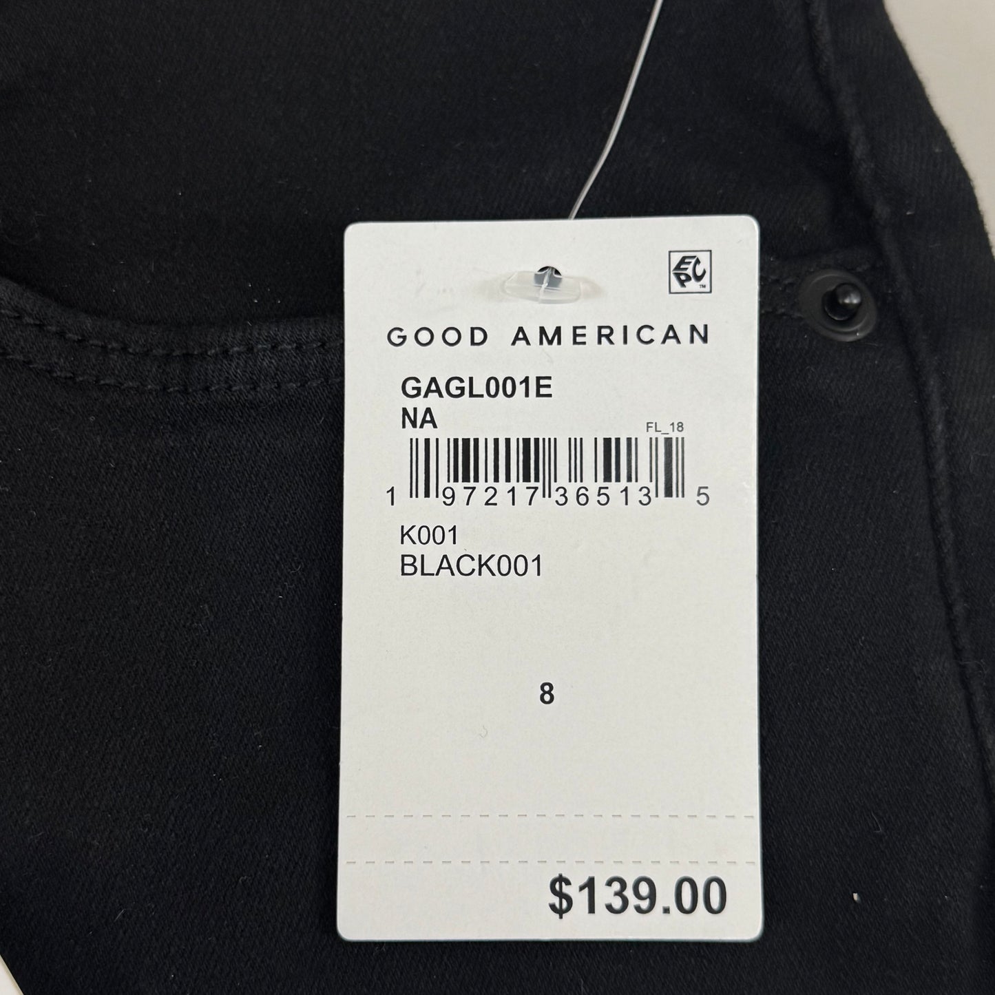 GOOD AMERICAN Good Legs Extra Stretch Jeans Women's Sz 8 Black001 GAGL1E