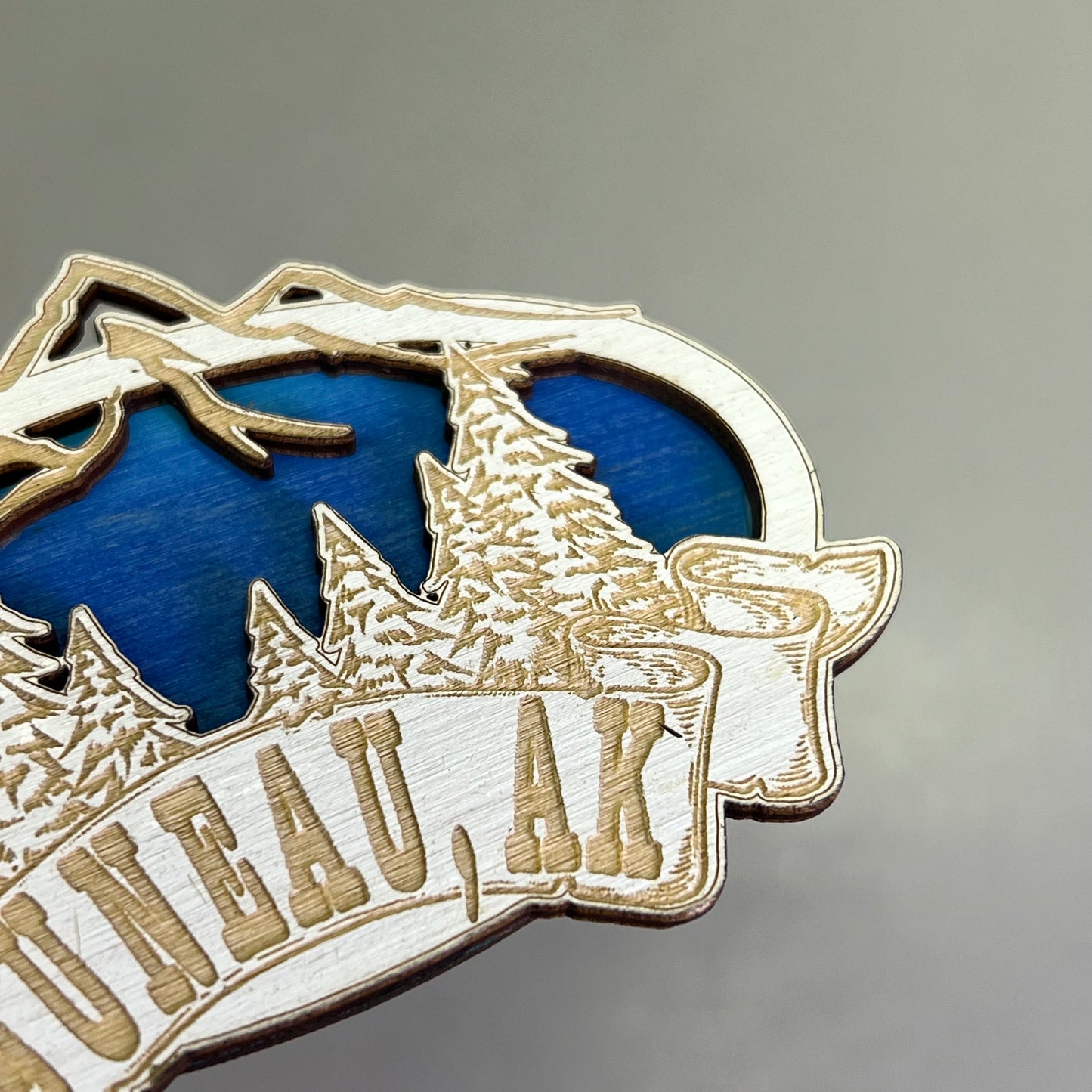 Z@ (2 PACK) Mountain Range Laser Cut Wood Magnet Souvenir JUNEAU, AK Made In USA