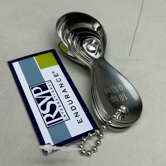 RSVP (5 Spoons) Teardrop Oval Stainless Steel Measuring Spoon 1tbs,1tsp,1/2tsp,1/4tsp,1/5tsp Chrome
