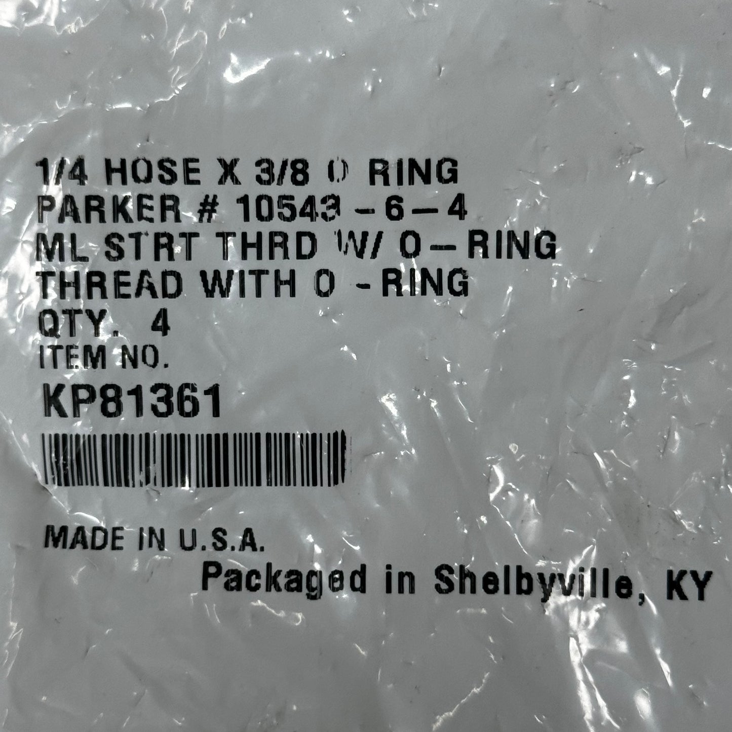 PARKER (4-PACK!) Hydraulic Hose 10543-6-4 Male Straight 1/4" x 3/8" Steel KP81361