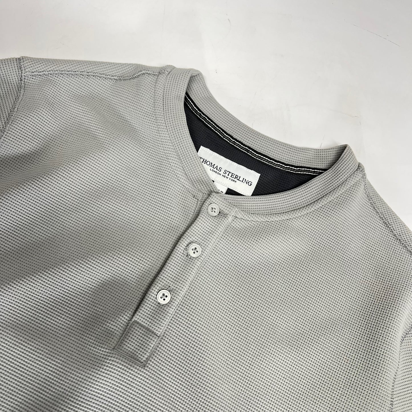 THOMAS STERLING Waffle Knit Half Button Up Long Sleeve Shirt Men's Sz S Grey