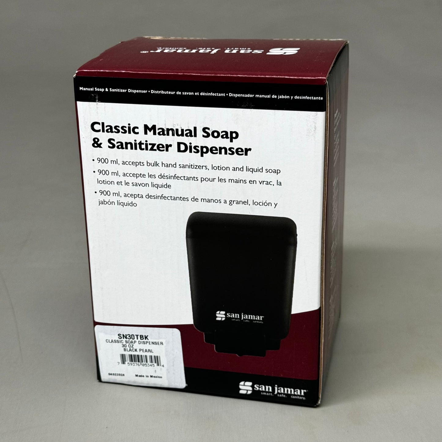 SAN JAMAR Classic Manual Refillable Soap Dispenser Wall Mount 30oz Black SN30TBK