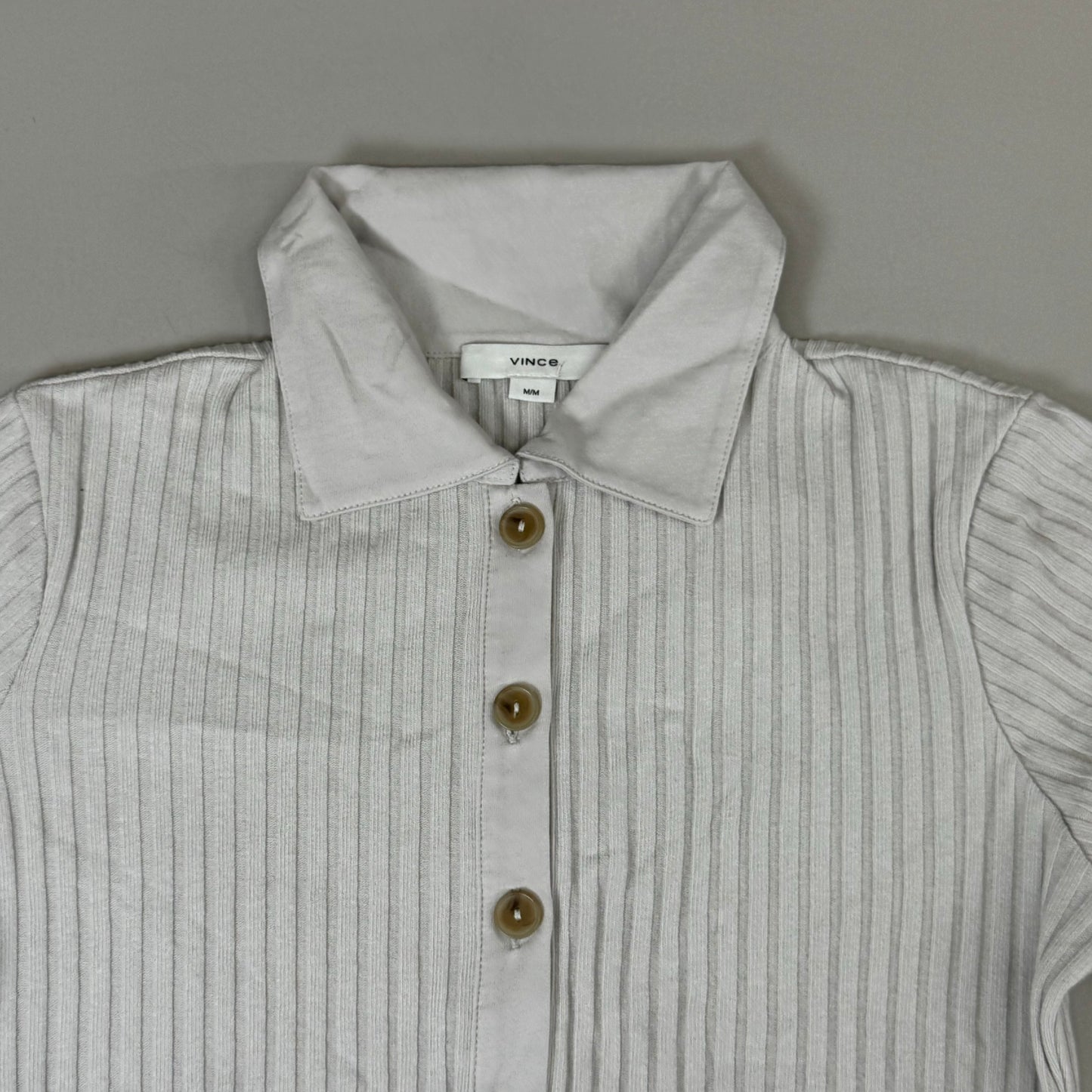 VINCE Ribbed Cotton-Blend Polo Dress 4 Button Women's Sz M Salt Glass V041584525