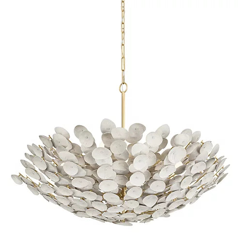 ZA@ HUDSON VALLEY light fixture Vintage Gold Leaf CORBETT Sz 40”-109” AS-IS, A Little Damage)