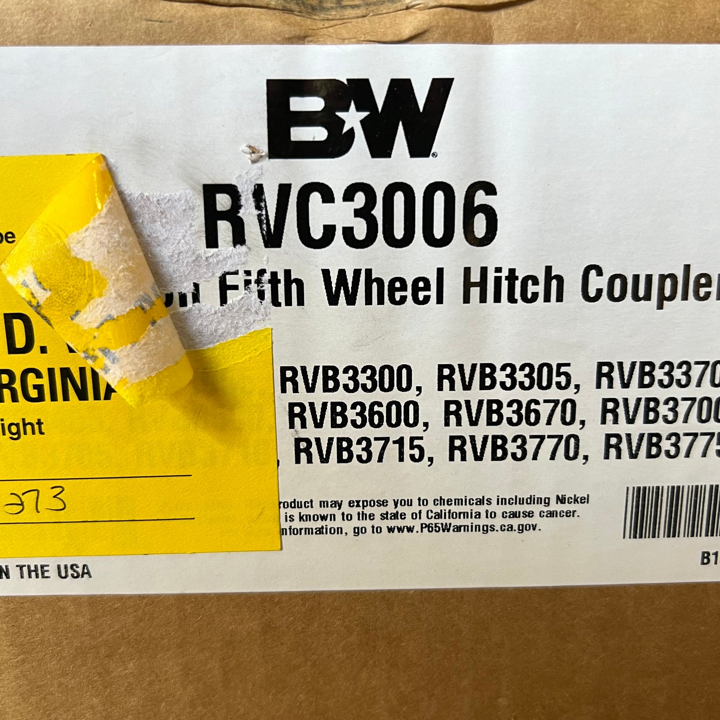 BW TRAILER Trailer Hitch/Related 33"W x 36"L x 10"H Grey RVB3370/RVC3006