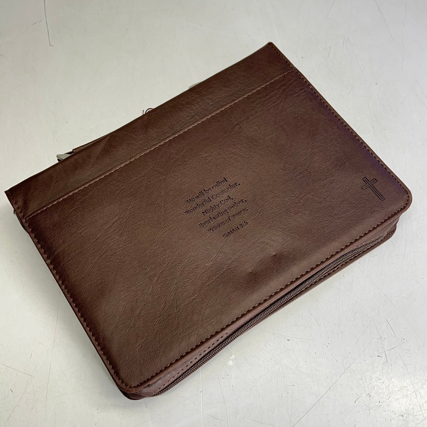 CHRISTIAN ART GIFTS Isaiah 9:6 Faux Leather Classic Bible Cover 8"x11" Walnut