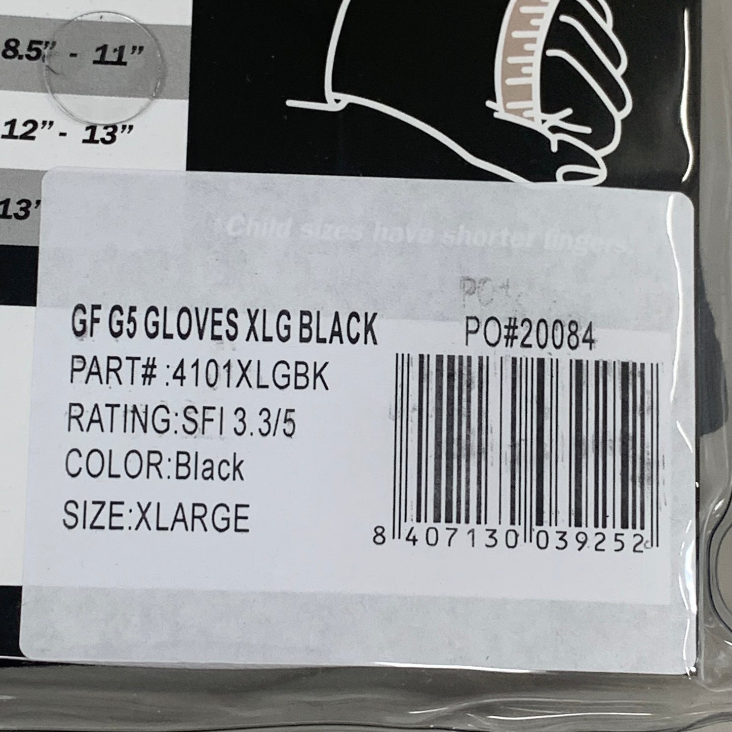 G-FORCE G5 Racing Gear Gloves XL Black 4101XLGBK