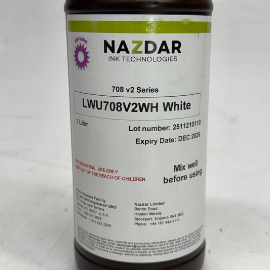 NAZDAR UV-Led White Ink 1 Lt Mimaki Lus170 Compatible 708 V2 SERIES BB 12/26