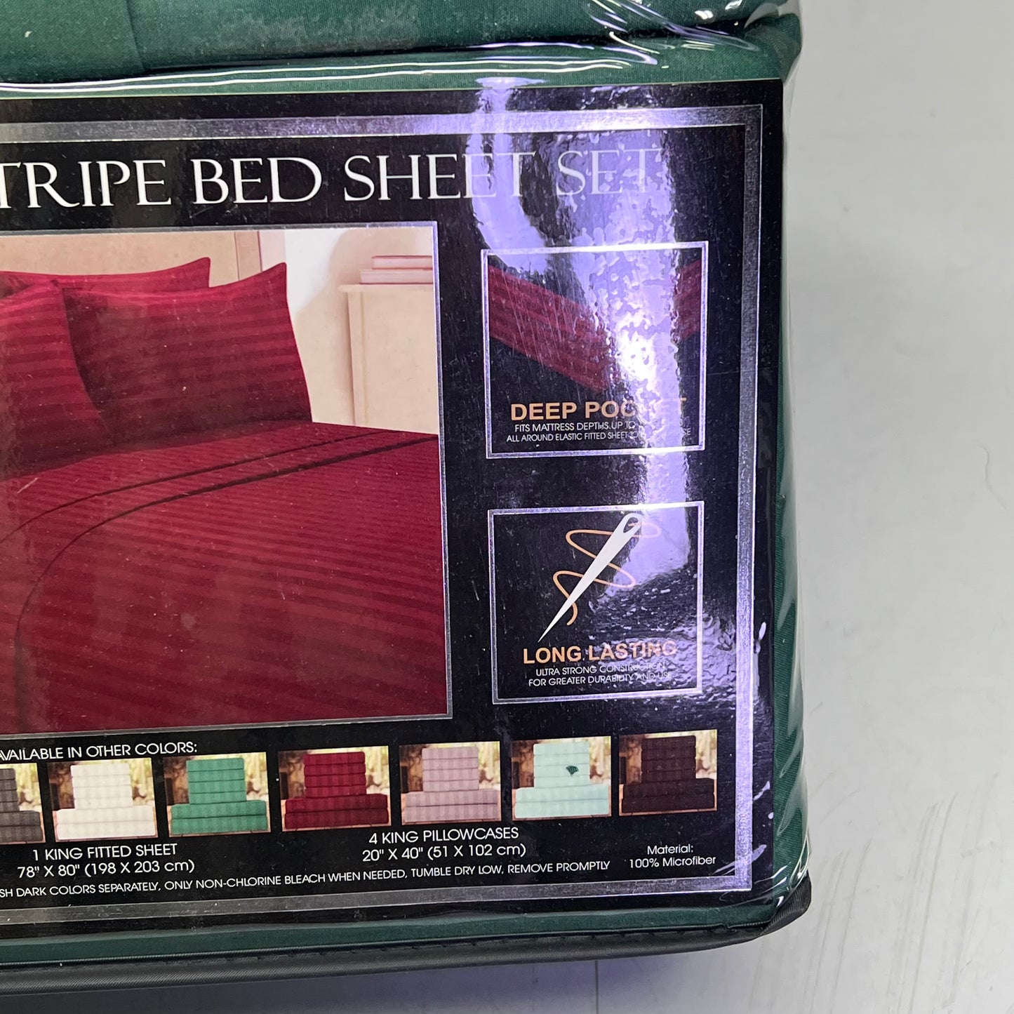 ZA@ ELEGANT COMFORT (6 PIECE SET) Luxury Soft Bed Sheets Set Dobby Stripe Design King Forest Green