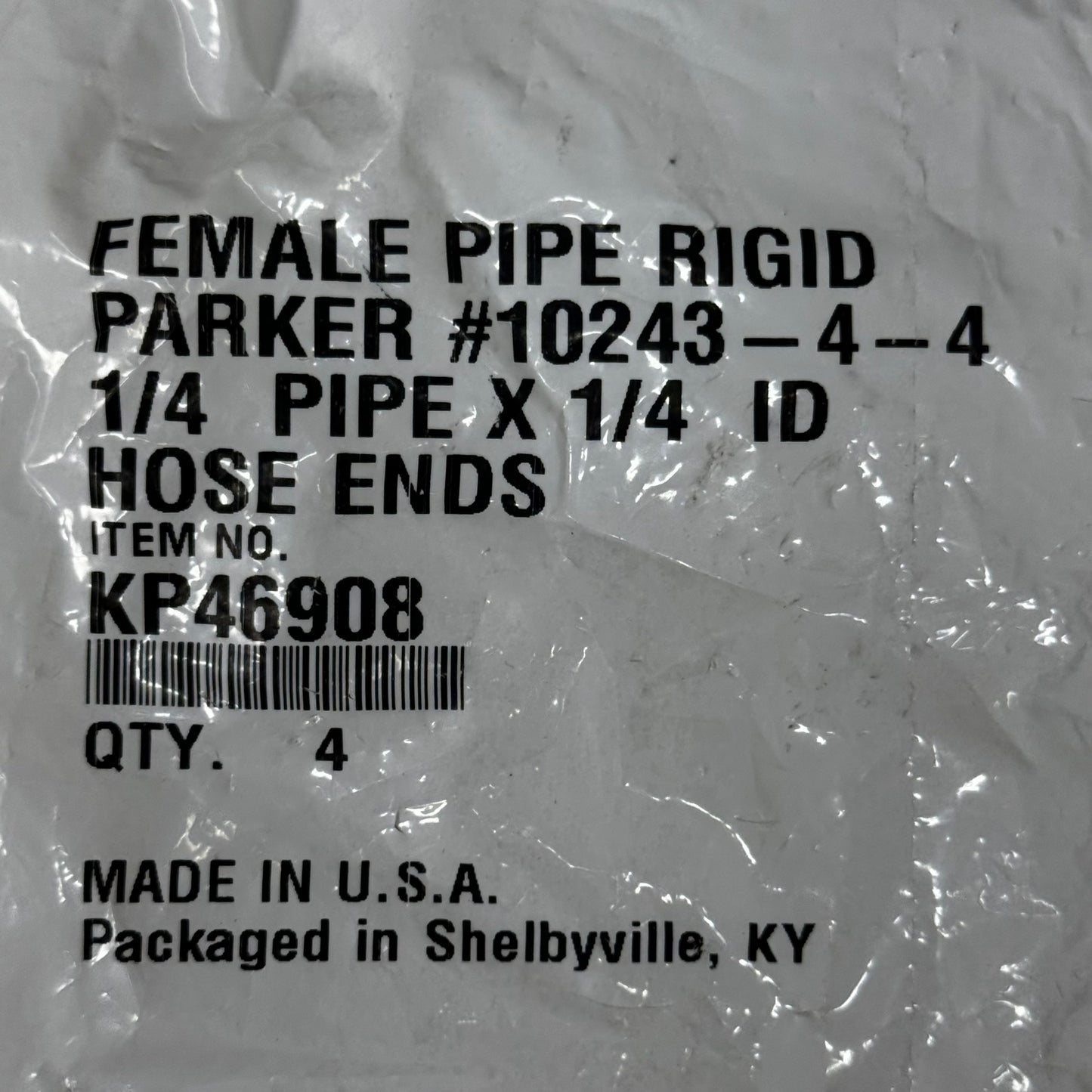 PARKER (4 PACK) Hydraulic Hose 10243-4-4 Female Pipe Rigid 1/4" x 1/4" Steel KP46908