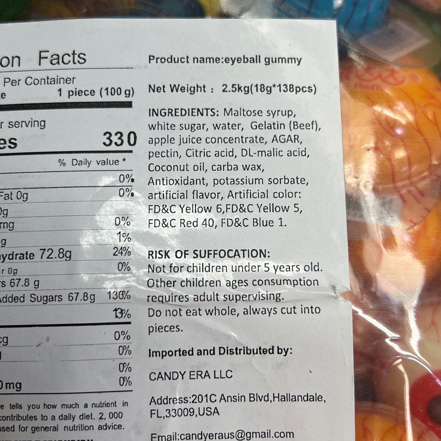 DEER DADA (5 LBS PACK) Eyeball Gummy Candy W/ Surprise Filling BB 05/26