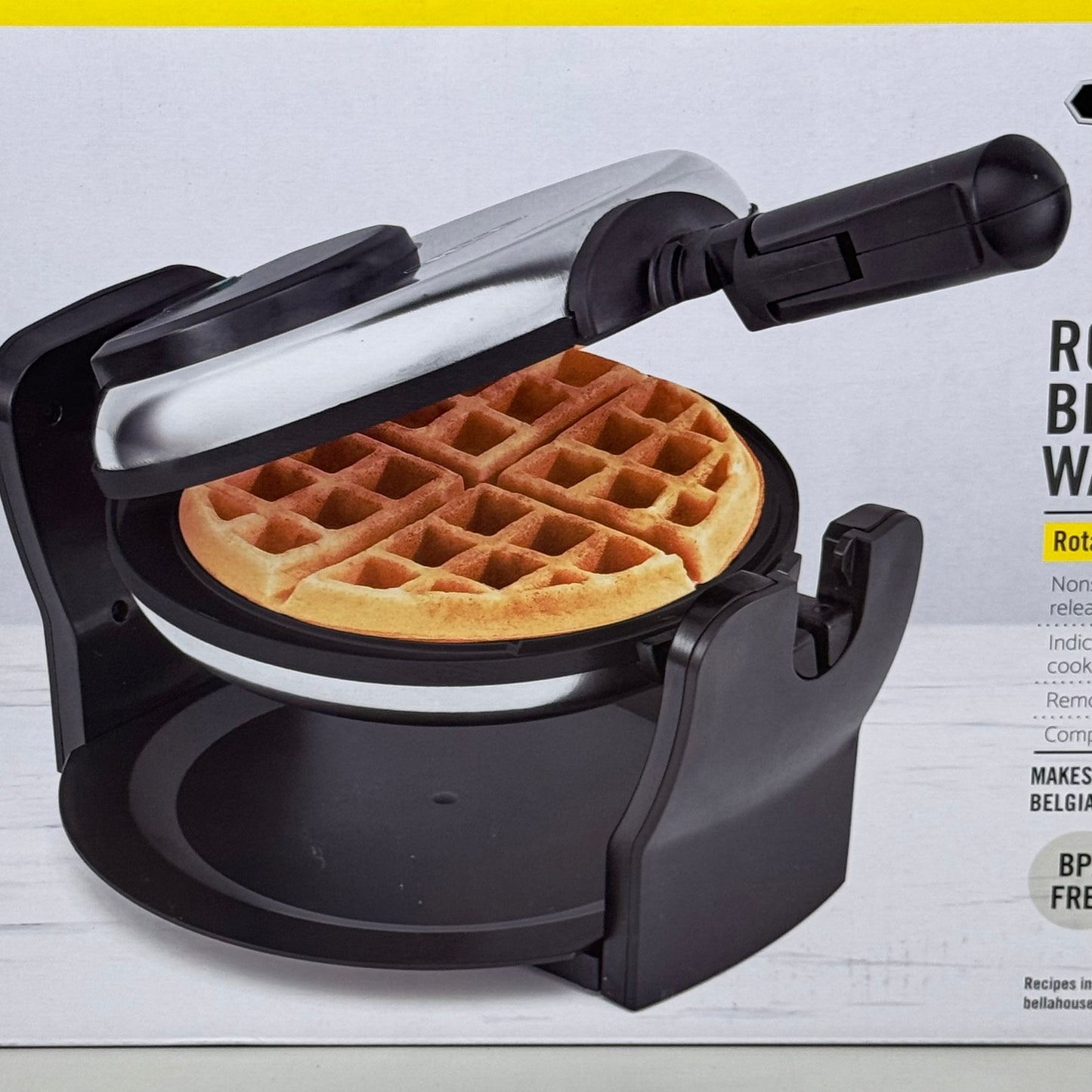 BELLA Compact Rotating Belgian Waffle Maker BPA FREE Stainless Steel As-is