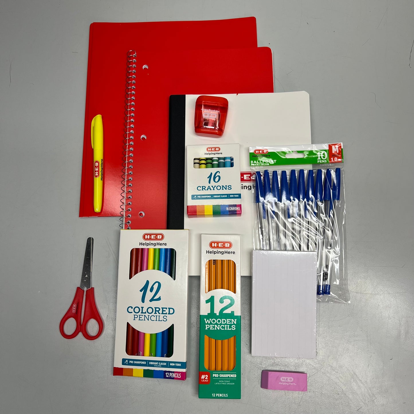 H.E.B School Supplies Set In Drawstring Backpack Clear/Black