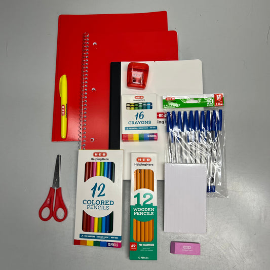 H.E.B School Supplies Set In Drawstring Backpack Clear/Black