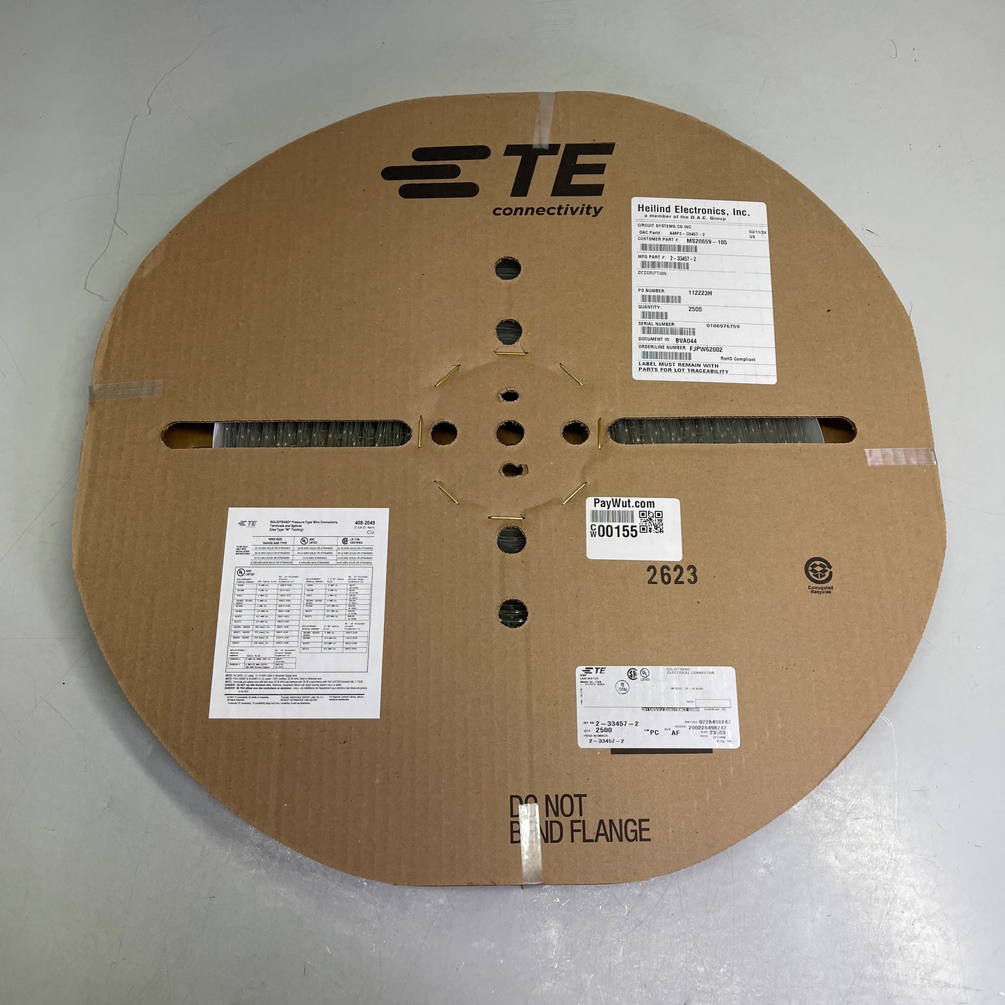 TE CONNECTIVITY (2500 PACK) Solistrand Closed Ring Tongue Terminal 2-33457-2