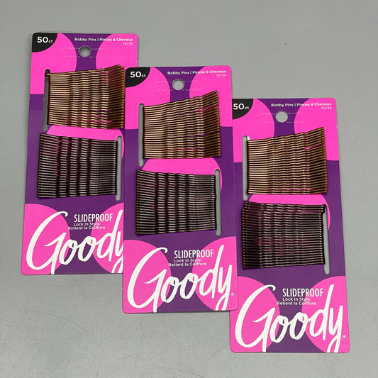 GOODY 3 Sets of 50! Metallic Bobby Pins Brunette 150 CT 3000465 (New)