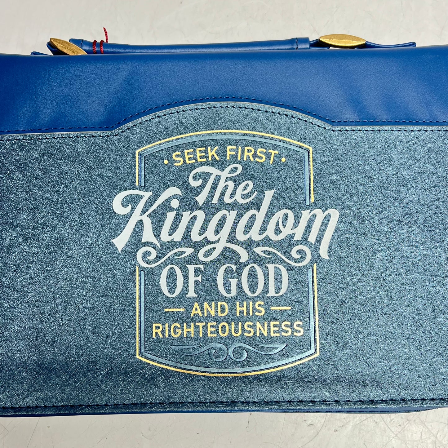 CHRISTIAN ART GIFTS Matthew 6:33 Two-tone Faux Leather Bible Cover 6"x9" Blue