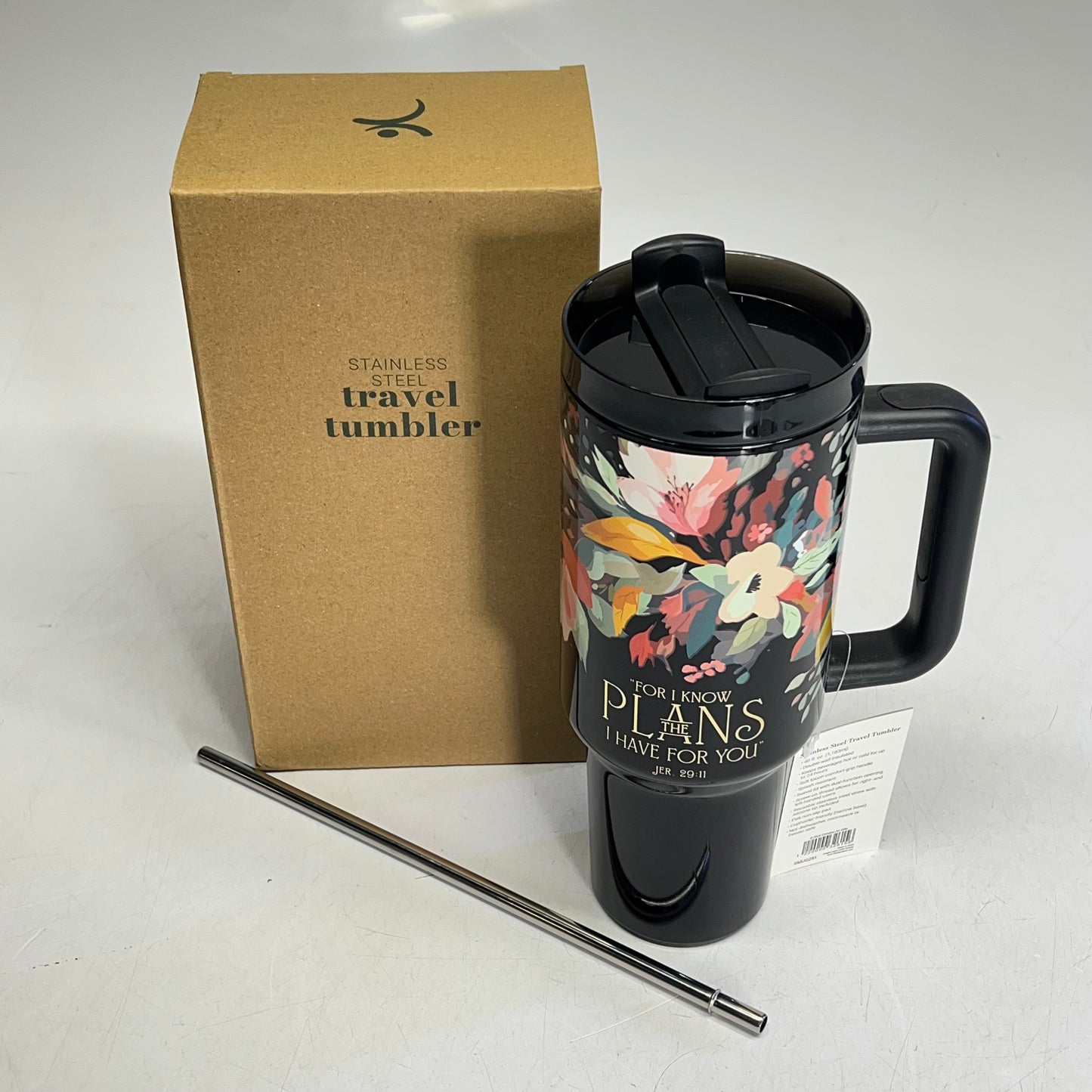 CHRISTIAN ART GIFTS  Jeremiah 29:11 Tumbler W/ Straw 40oz Floral SMUG281