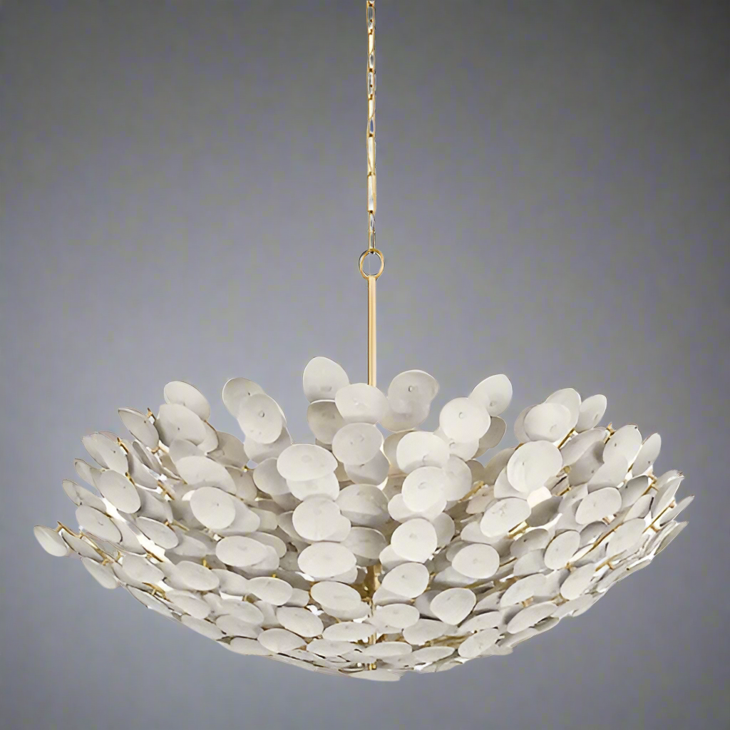 ZA@ HUDSON VALLEY light fixture Vintage Gold Leaf CORBETT Sz 40”-109” AS-IS, A Little Damage)