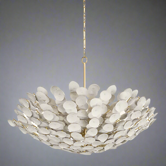 ZA@ HUDSON VALLEY light fixture Vintage Gold Leaf CORBETT Sz 40”-109” AS-IS, A Little Damage)