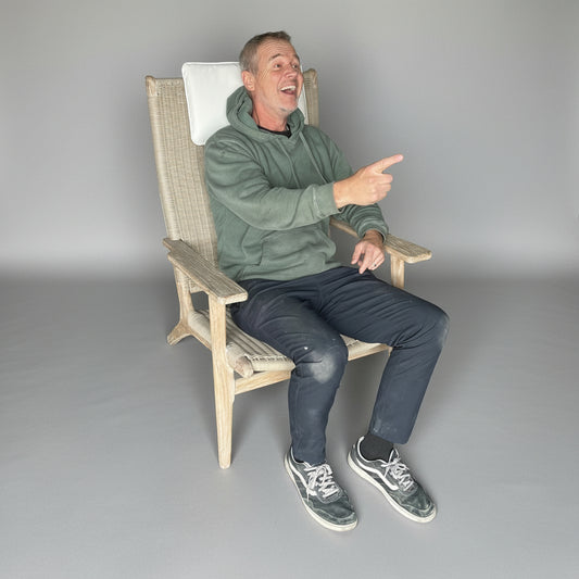 ZA@ SUNSET WEST  Coastal Teak Cushionless Highback Chair 25W x 29.5D x 40H Tan/Washed Grey SW5502-21HB (Damaged)