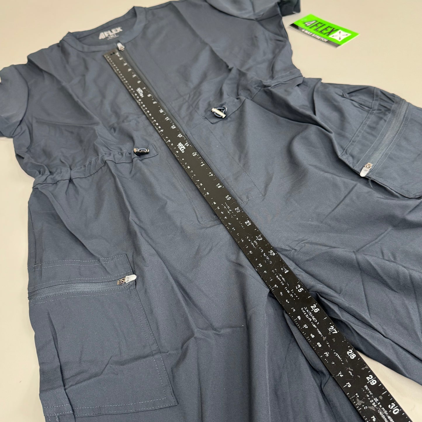 GREEN TOWN 4 Flex Scrubs Jumpsuit Cinch In Waist Women's Sz XL Pewter GFX-023AST