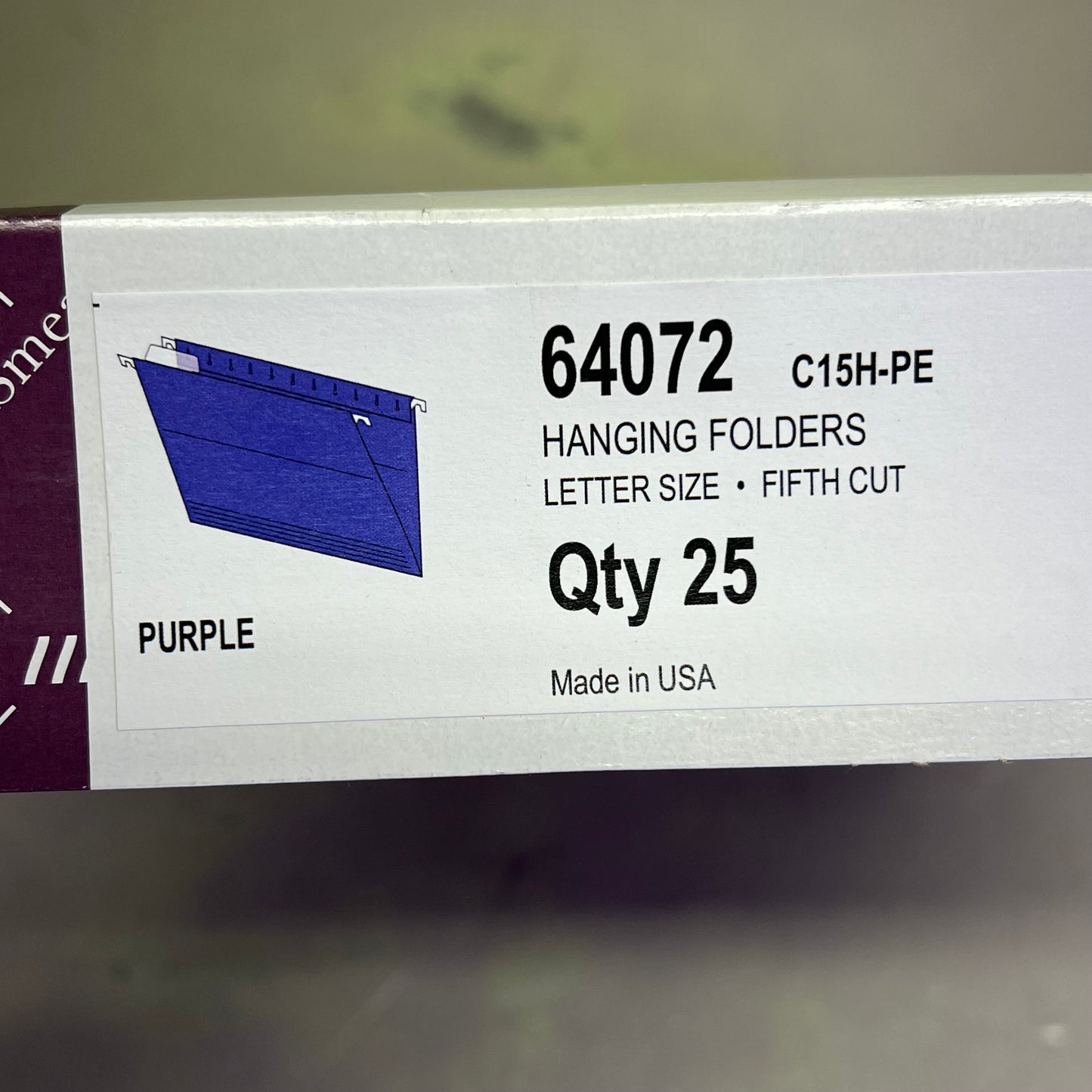SMEAD (25 PACK) Hanging File Folders Letter Sz 1/5 Cut Tabs Purple 64072