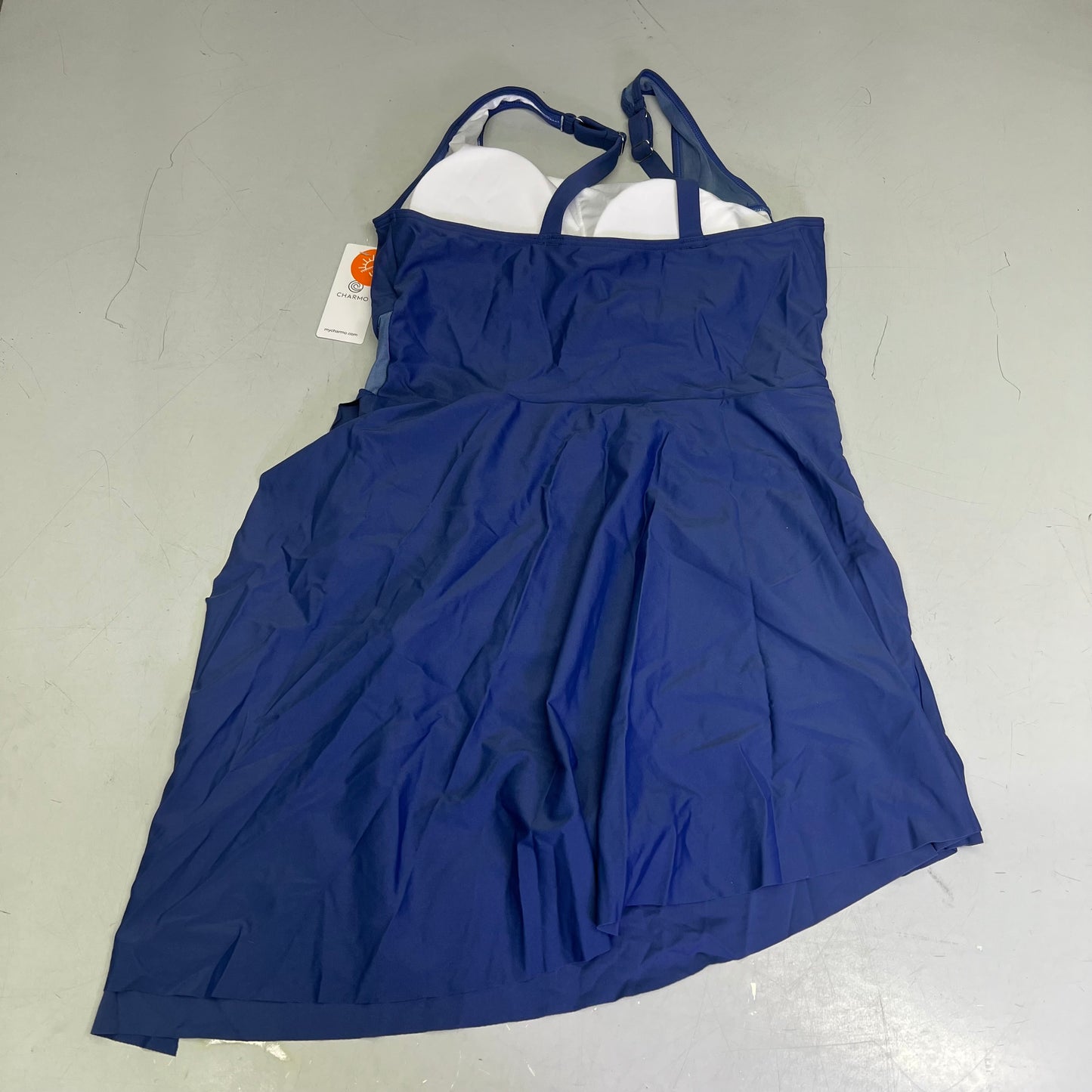 CHARMO One Piece Side Tie Dress W/ Mesh Cut Out Swimsuit Women's Sz L Blue