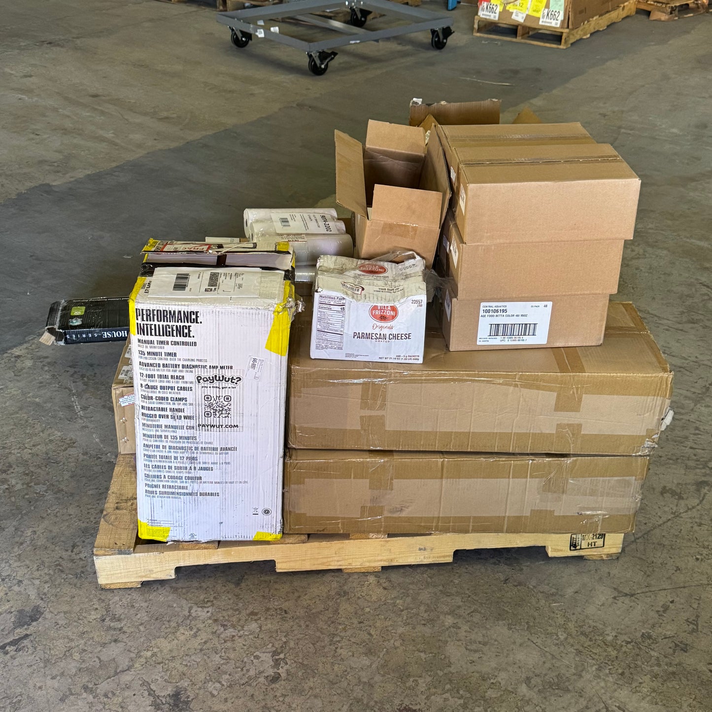 ZA@ Pallet of MIXED Battery Charger, Receipt Paper, Folders Letter, Railroad Train Railcar, Etc... (AS-IS)