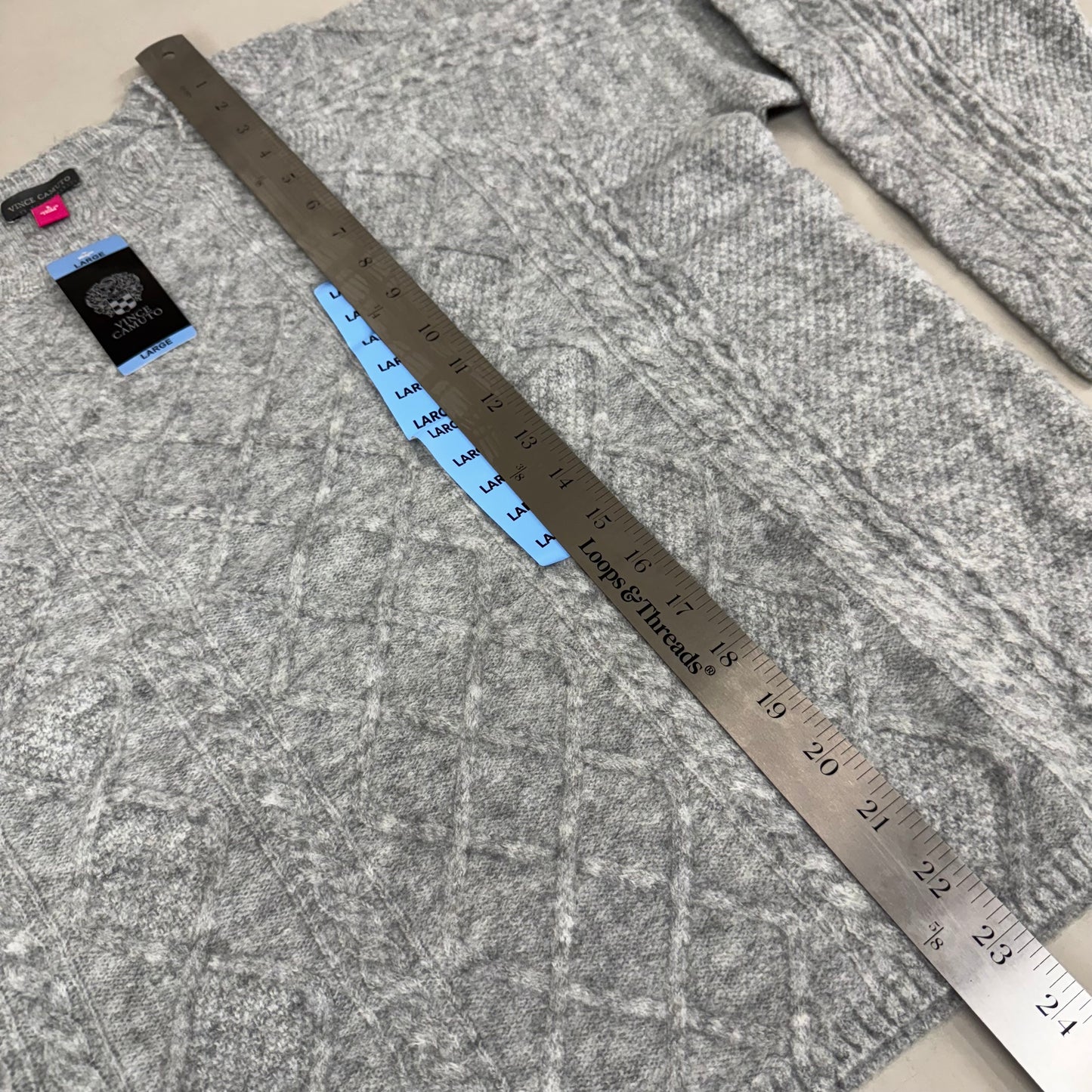 VINCE CAMUTO Cable Knit Sweater Women's Sz-L Light Heather Grey SC2895