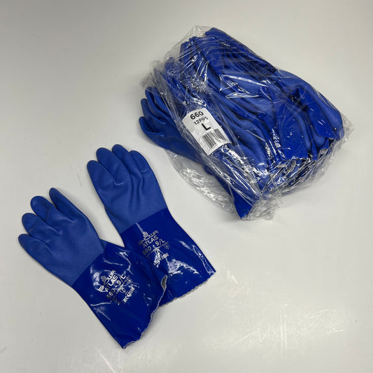 SHOWA Atlas 660 Rough Finish Triple Dipped Pvc Coating Gloves Unisex Sz L Blue