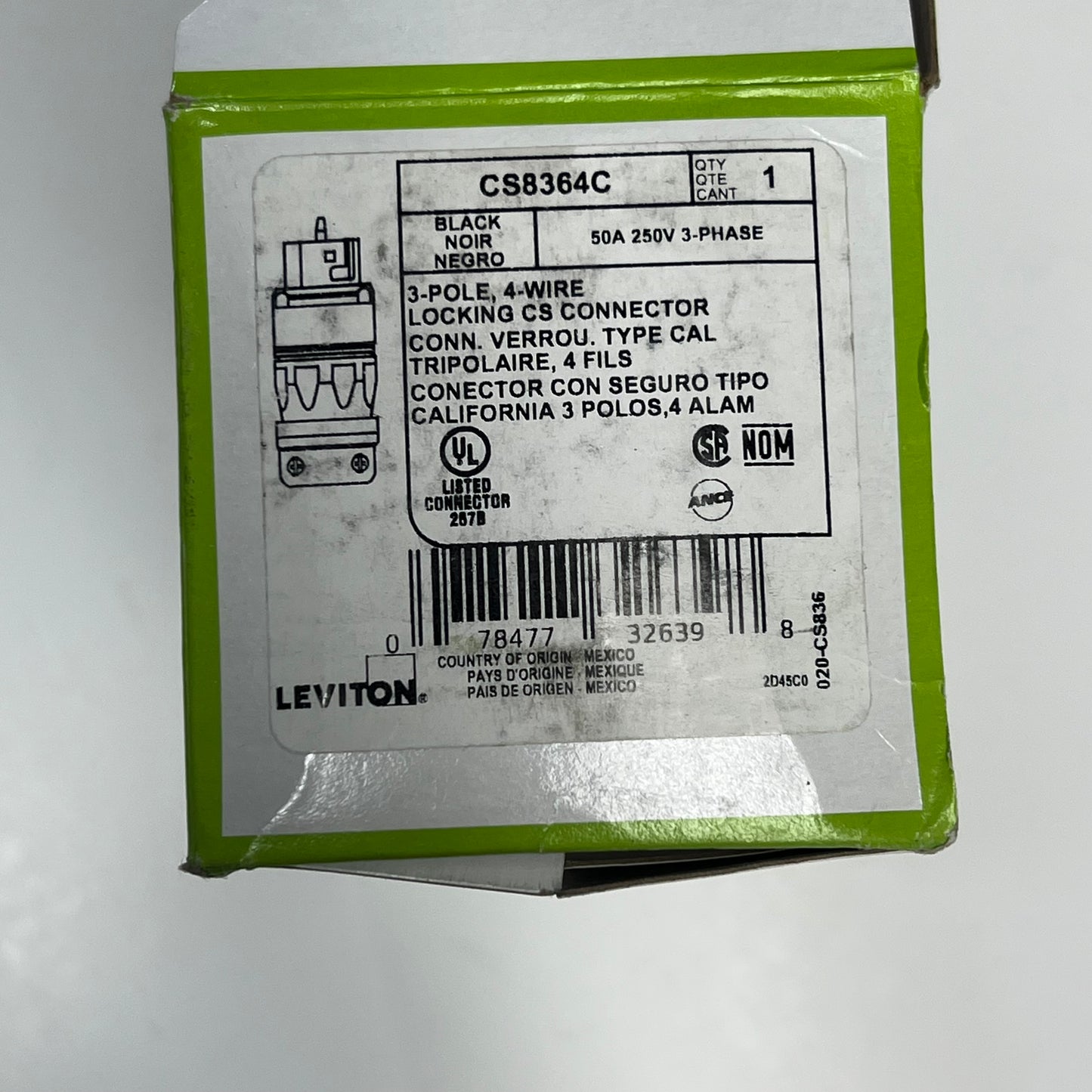 LEVITON Locking Connector Industrial Grade 50 AMP 250 Volt Black/White CS8364C