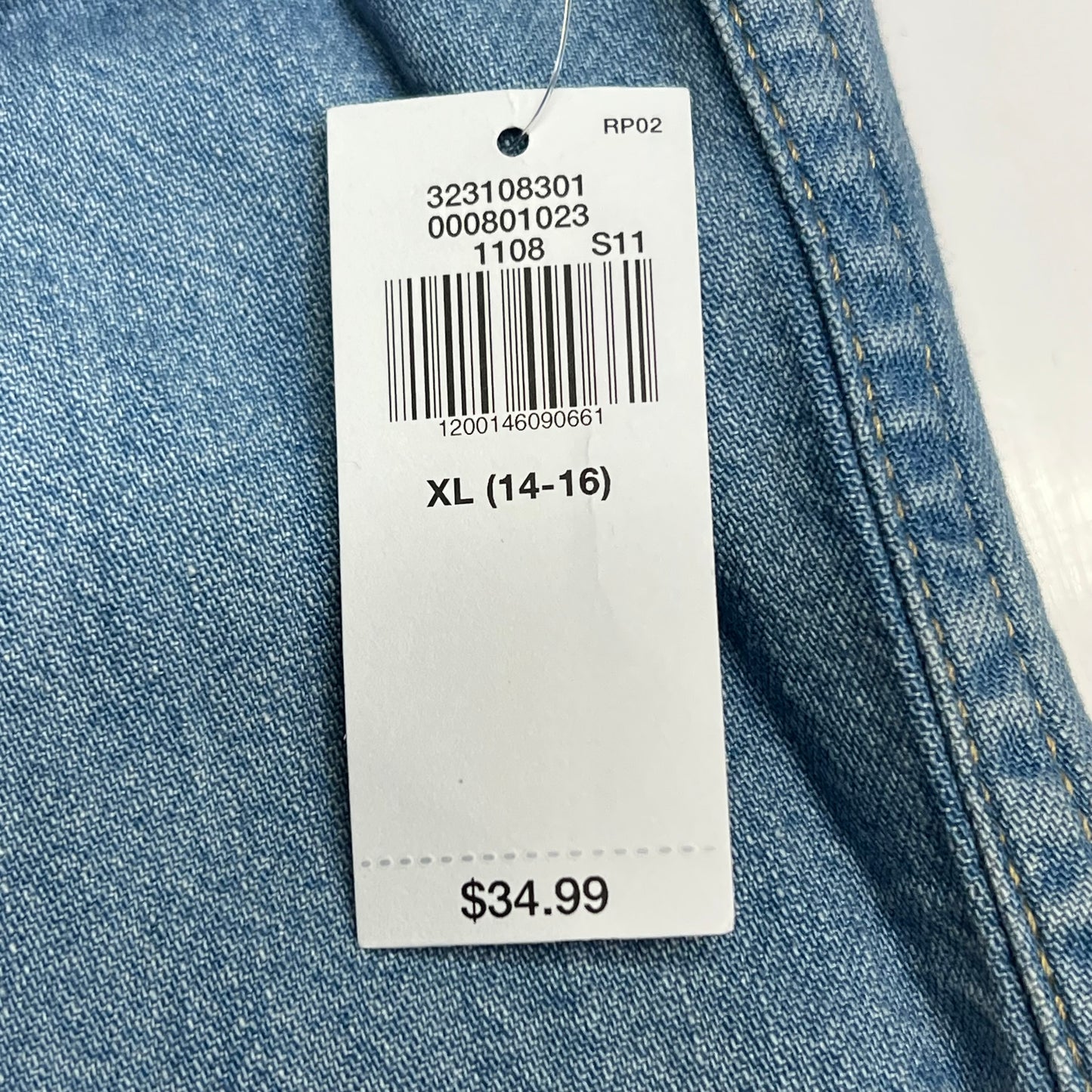 OLD NAVY Denim Western Pocket Shirt Long Sleeve Collared Boy's Sz XL Light Blue