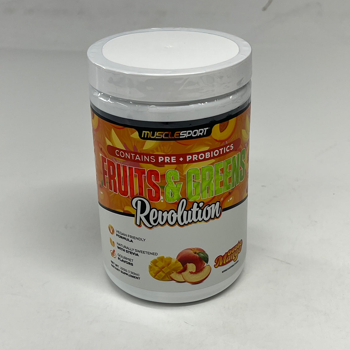 MUSCLESPORT Fruits & Greens W/ Pre & Probiotics Revolution Peach Mango BB 01/29