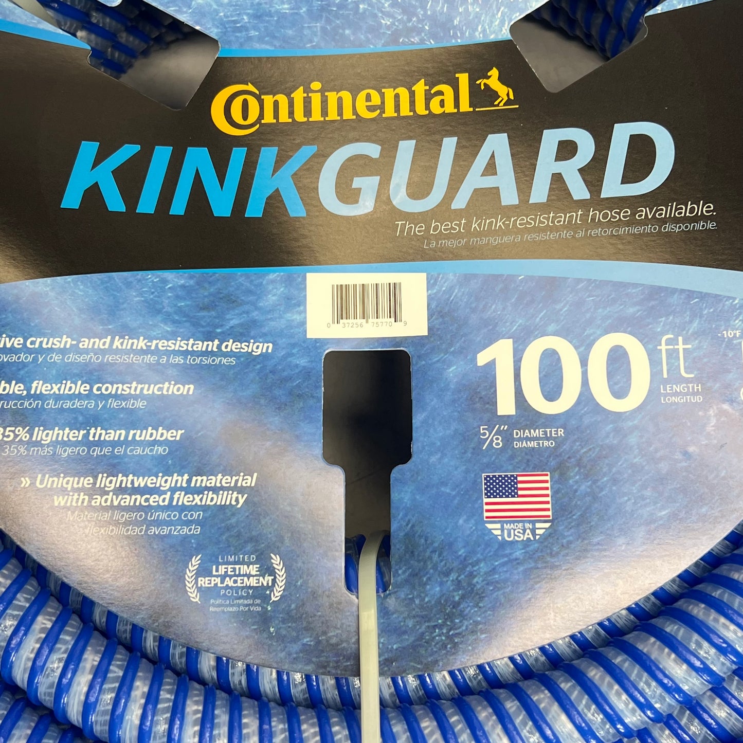 CONTINENTAL Flexible Kinkguard Garden Hose 5/8" ID Dia 100' Blue 589101020260|14