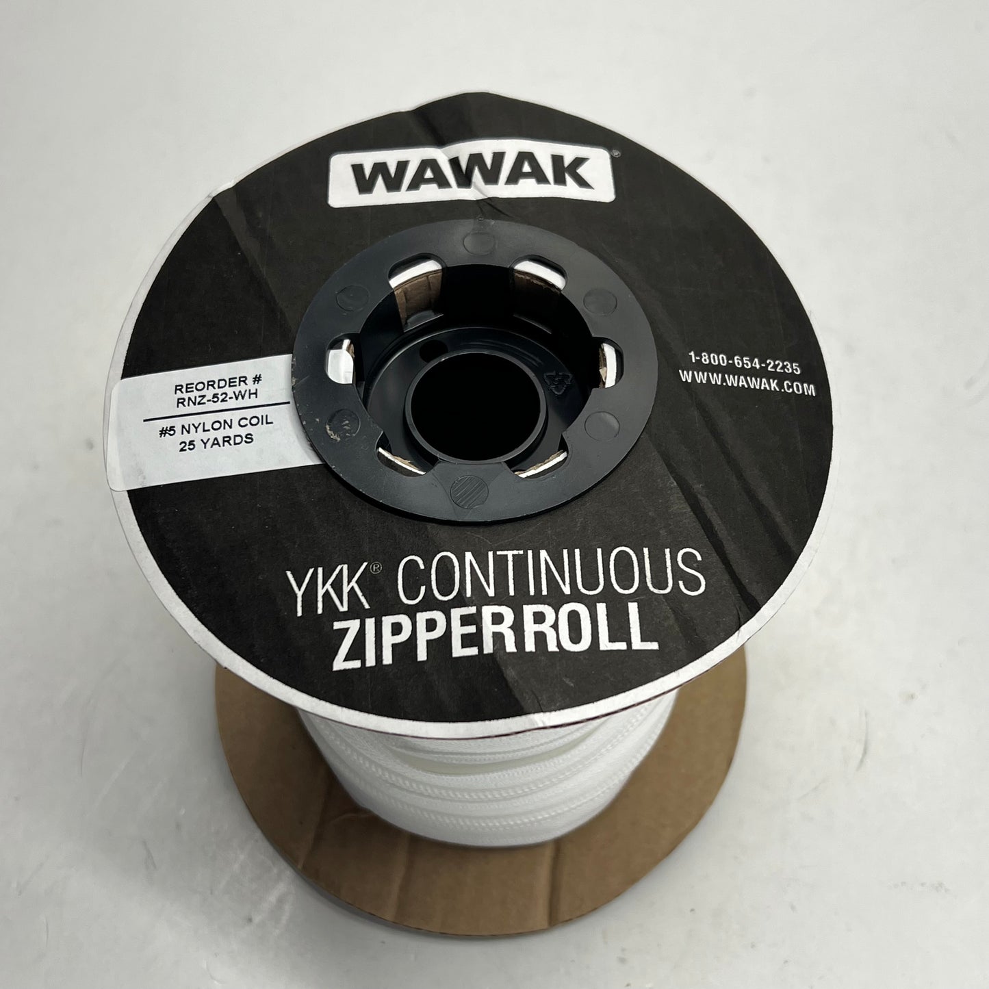 WAWAK Nylon Coil Continuous Zipper Roll 25 Yds White (501) RNZ-52-WH