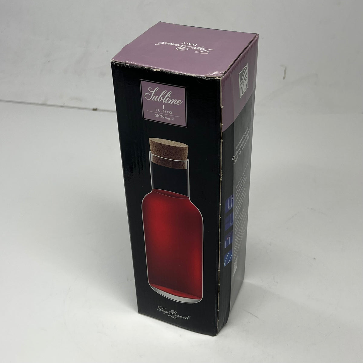 LUIGI BORMIOLI Crystal Glass Sublime Carafe W/ Cork Lid Italy Crafted 34oz Clear