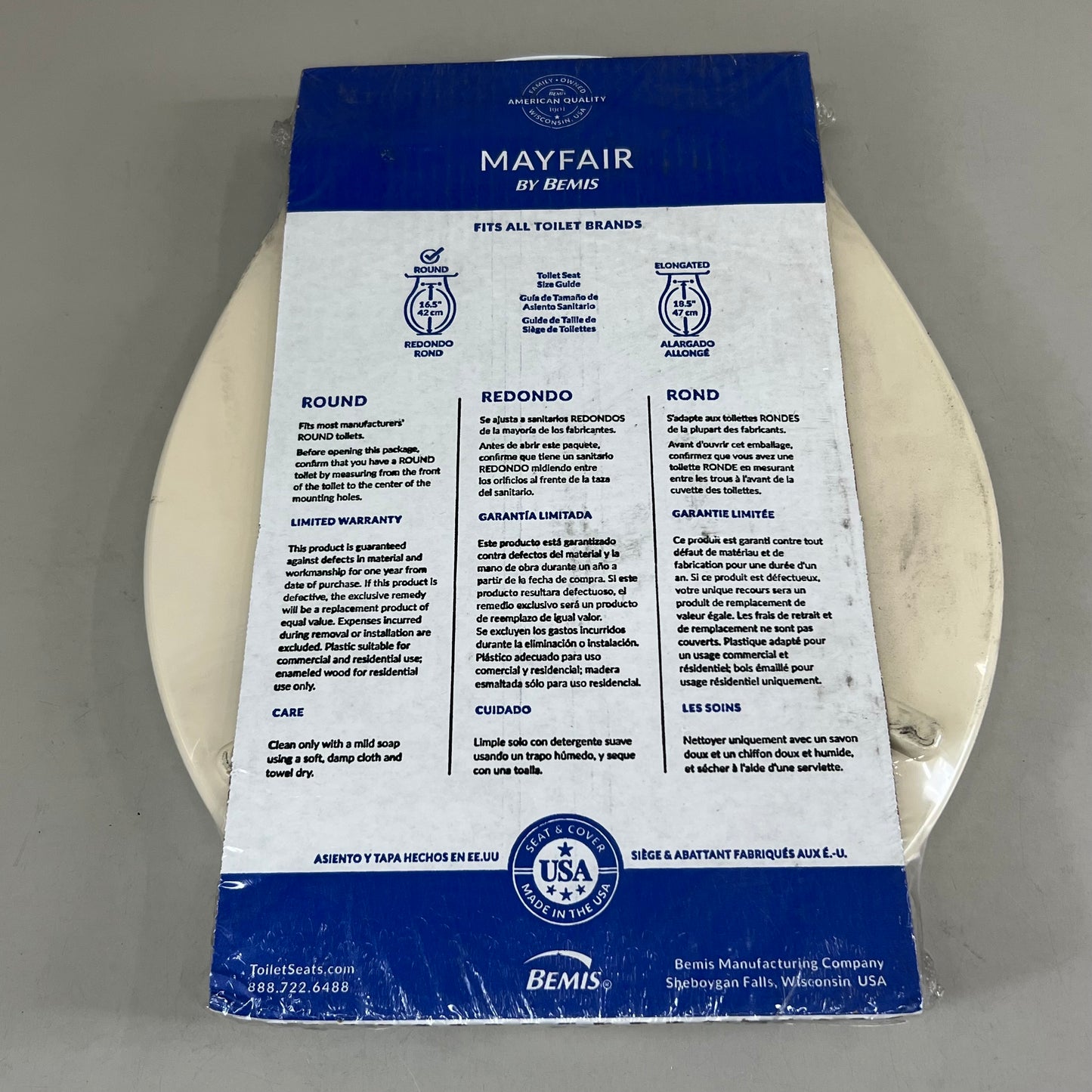 BEMIS Cameron Round Bone Enameled Wood Toilet Seat 17.5" x 14.5" Bone