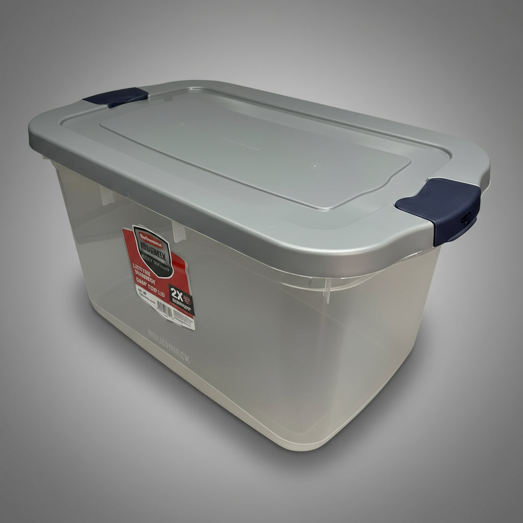 ZA@ RUBBERMAID (2 PACK) Roughneck Storage Tote Break-Resistant Material 66 qt Clear RMRC066001