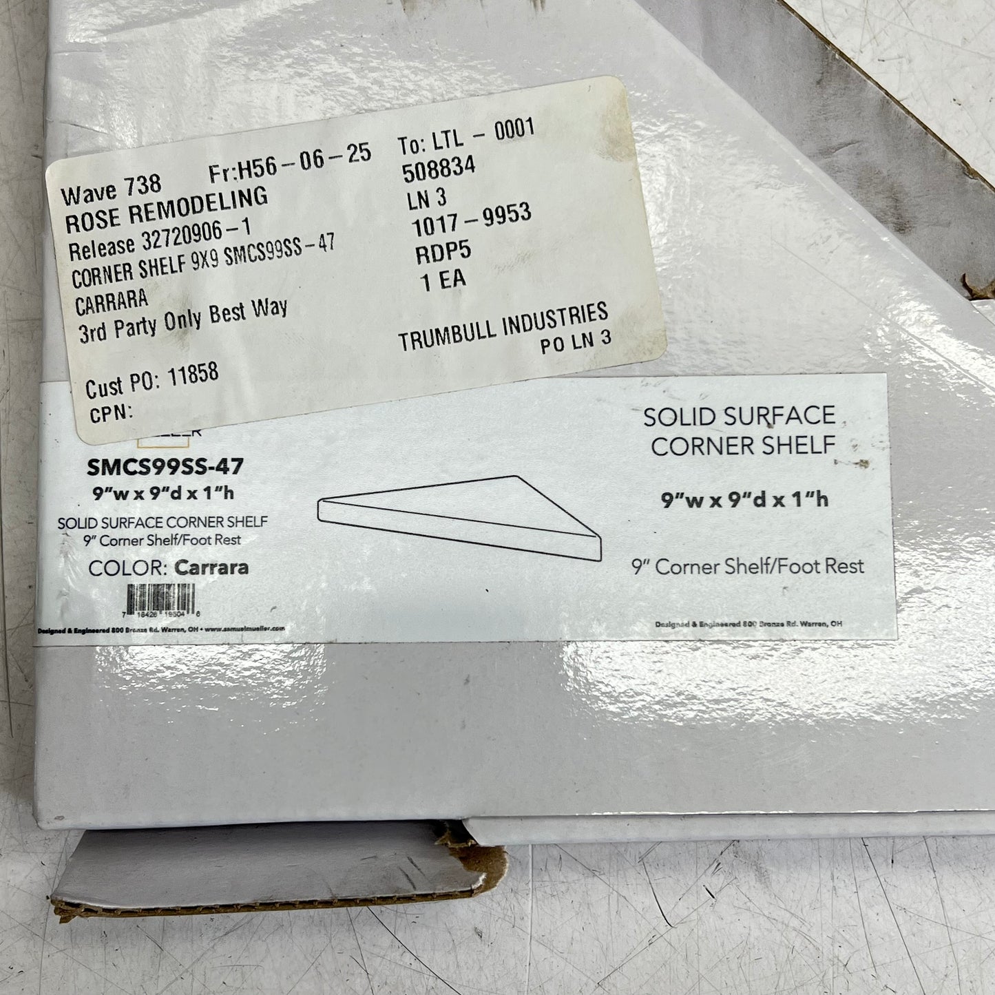 SAMUEL MULLER Solid Surface Storage Pod & Corner Shelve Kit Carrara SMSSP1414