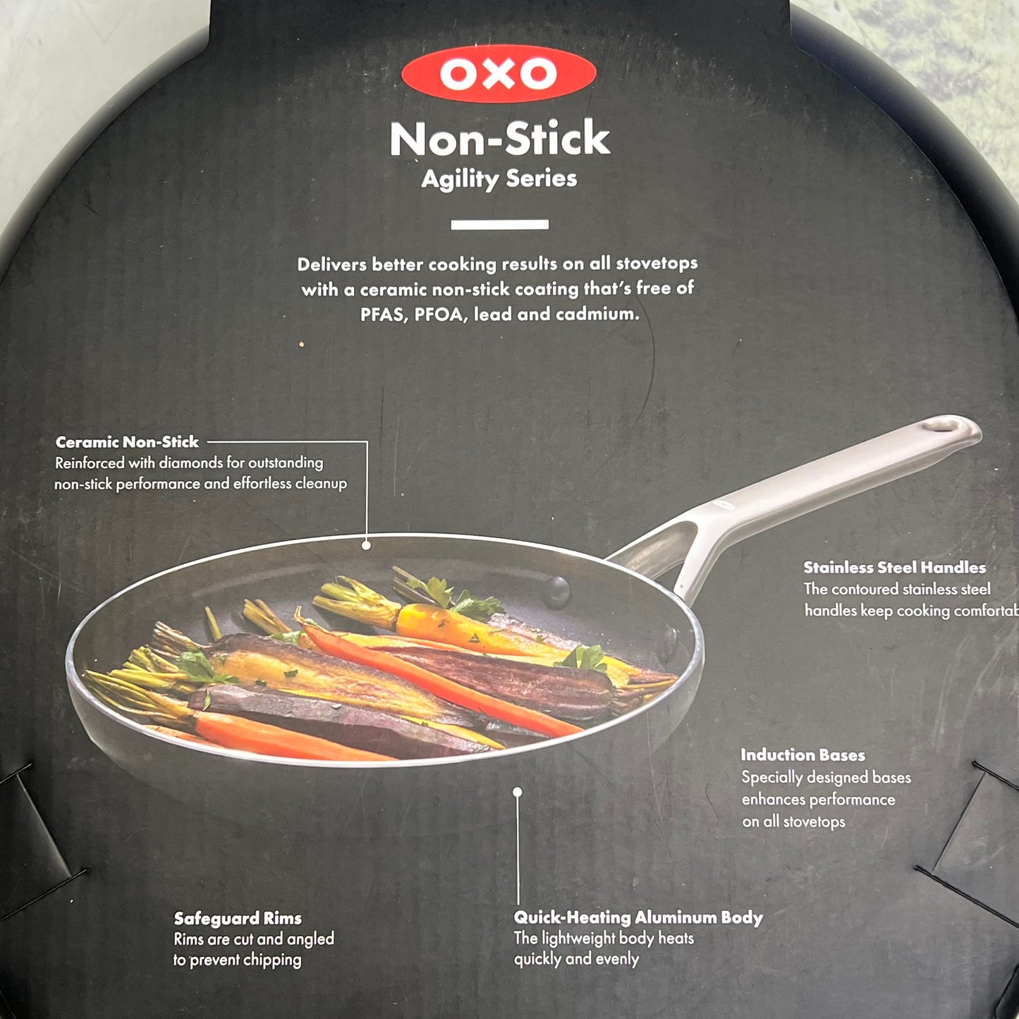 OXO (SET OF 2) Agility Series Ceramic Non-Stick Frying Pans 9.5" & 11" Black