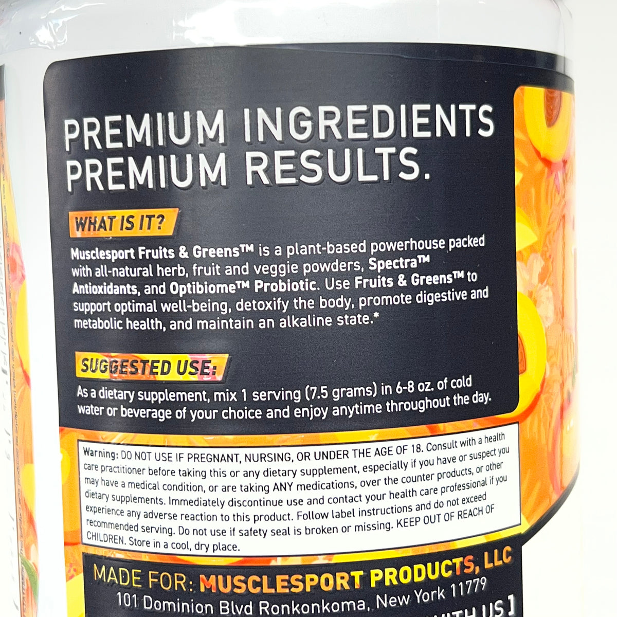 MUSCLESPORT Fruits & Greens W/ Pre & Probiotics Revolution Peach Mango BB 01/29