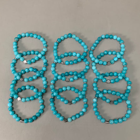 BEST WHOLESALE (12 PACK) Beaded Turquoise Crystal Bracelets 3" Silver Tree New