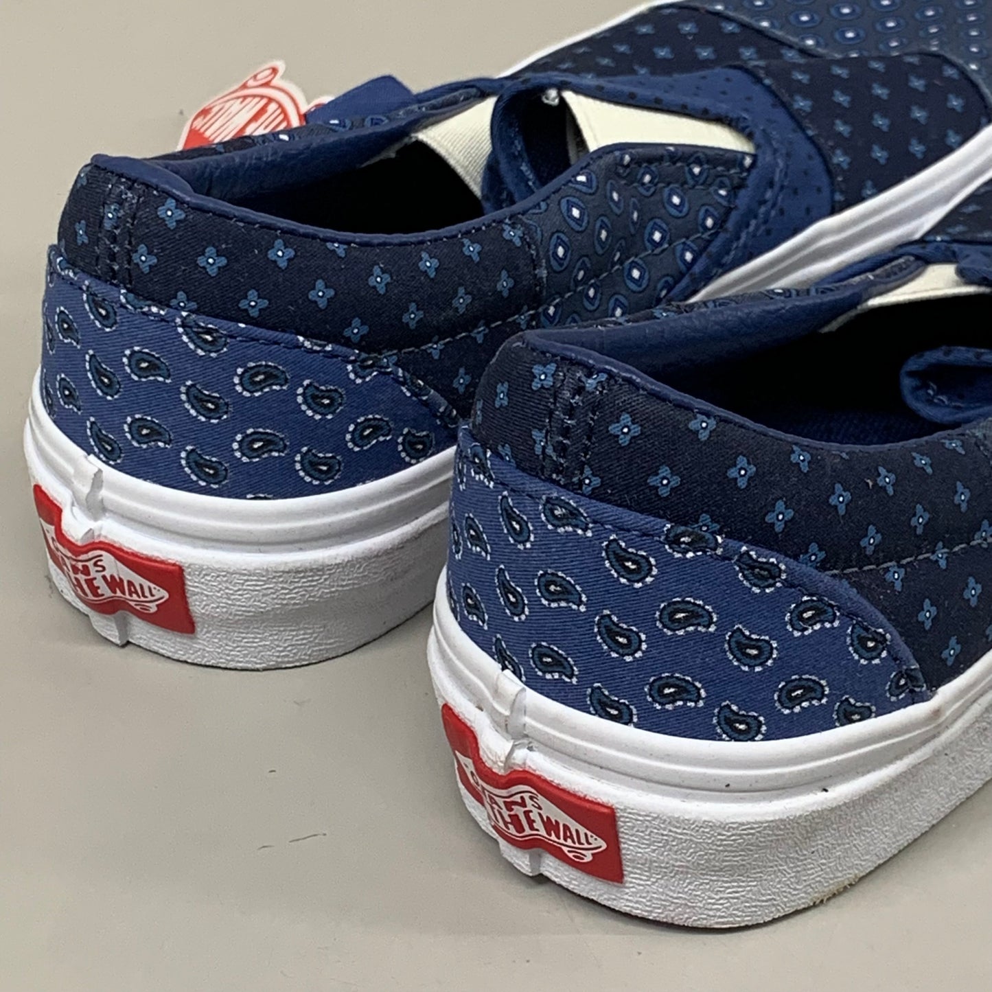 VANS Classic Slip-On Tie Print Patchwork Shoe Mens SZ 3.5 Womens SZ 5 Blue/White