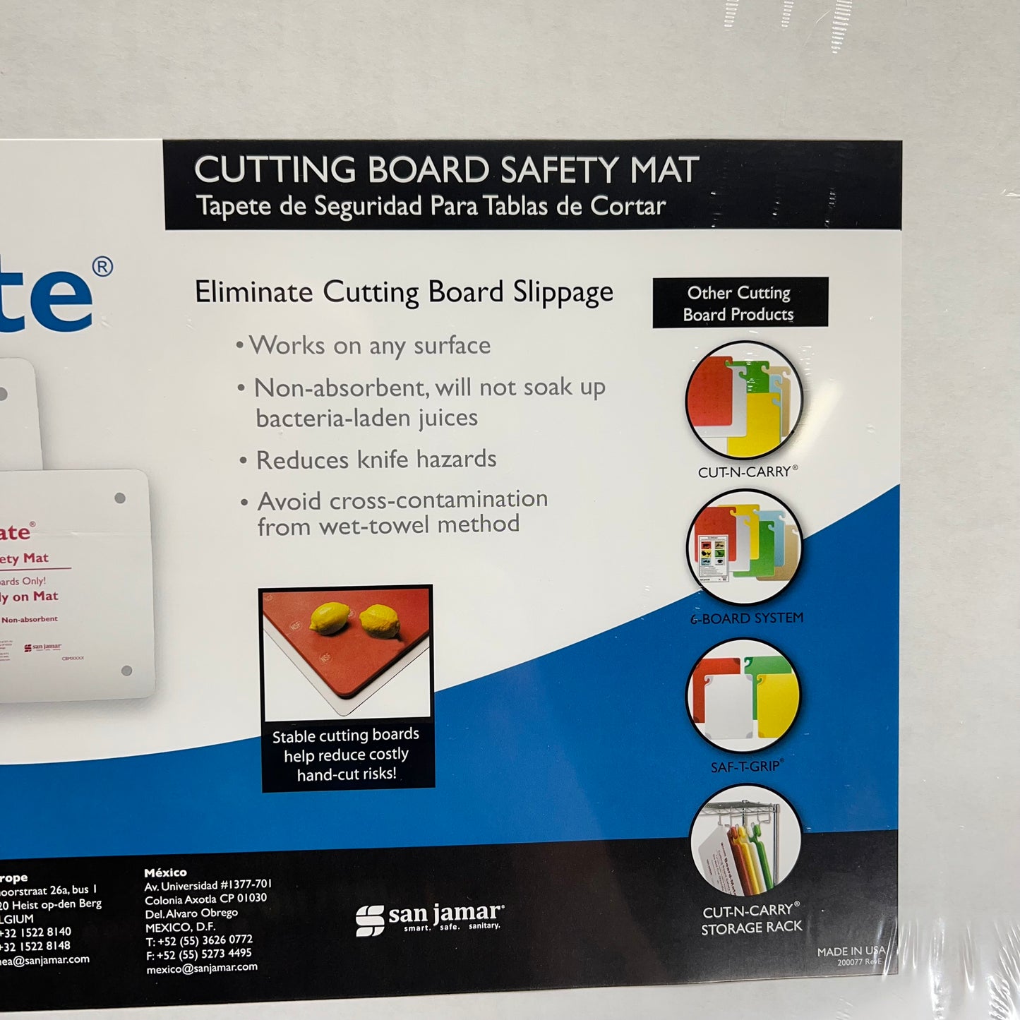 SAN JAMAR Saf-t-grip Mate Cutting Board Mat Non-slip  18" W x 13" White CBM1318