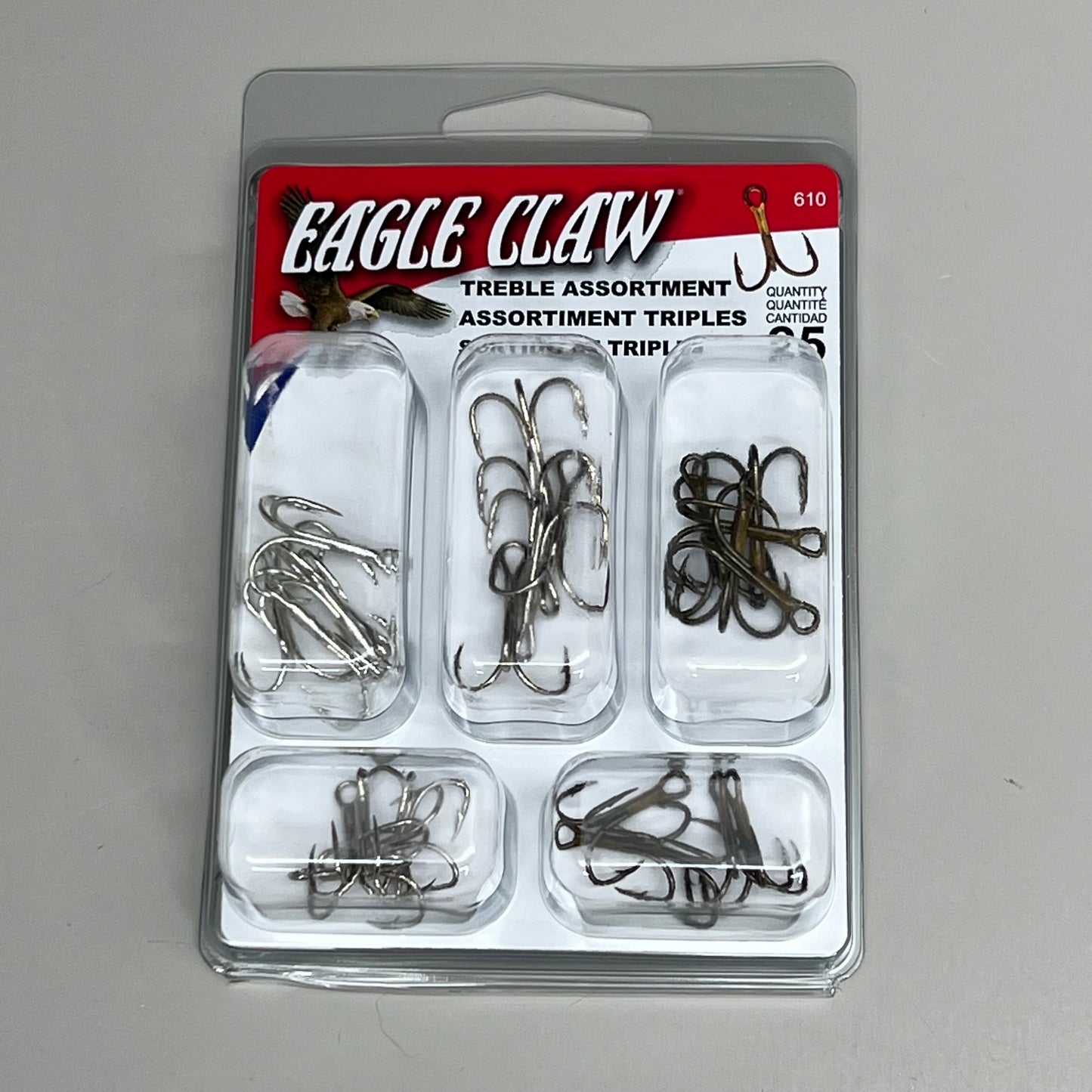 EAGLE CLAW (2 PACK) Treble Hook Assortment Variety Sizes Bronze/Chrome 25pc 610